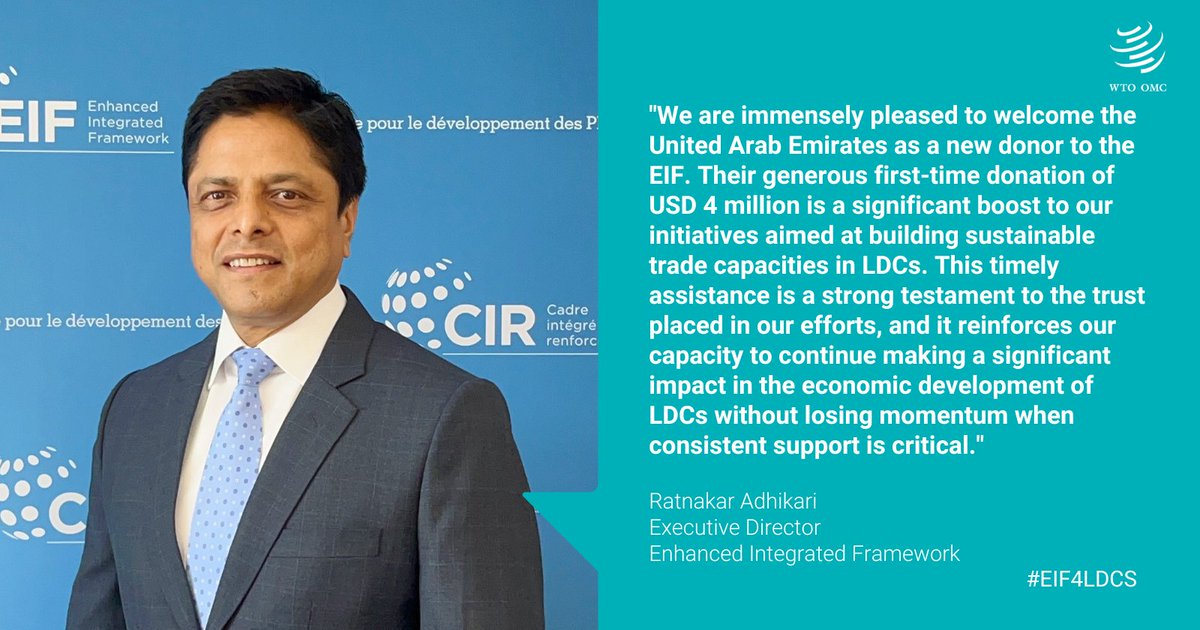 <a href="/UAEUNGENEVA/">UAE MISSION UN GENEVA</a> <a href="/EIF4LDCs/">Enhanced Integrated Framework</a> The Enhanced Integrated Framework (EIF) is the only multilateral partnership dedicated exclusively to assisting least-developed countries (LDCs) in using trade as an engine for growth, sustainable development and poverty reduction.

Discussions on establishing a new multilateral