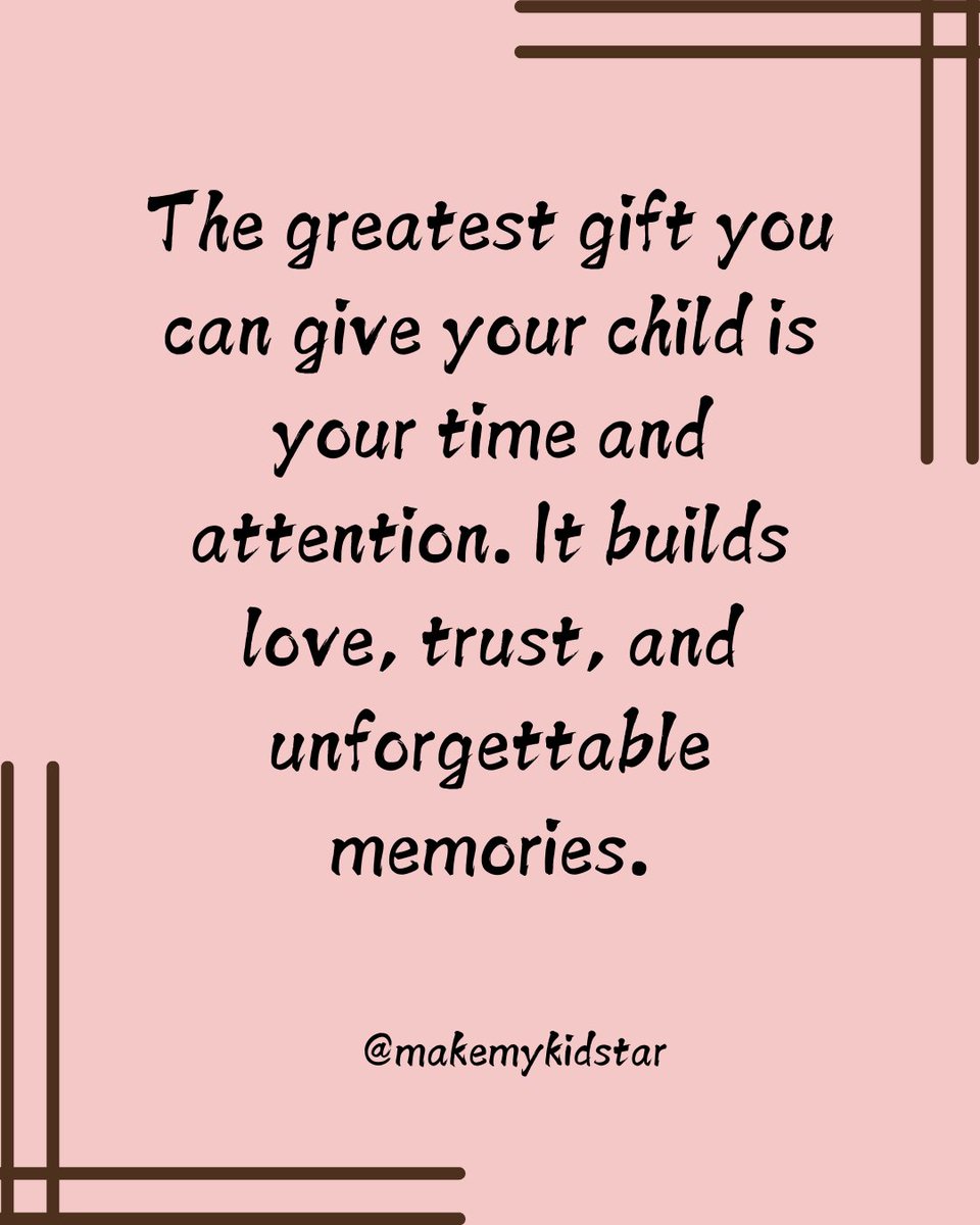 makemykidstar's tweet photo. Your time and attention are the greatest gifts for your child. They create love, build trust, and form unforgettable memories that will last forever.

#parenting #parentinglife #parentingtips #parentinghacks #parentingsupport #ParentingJourney #parentingadvice #makemykidstar https://t.co/rvQMqk13n2