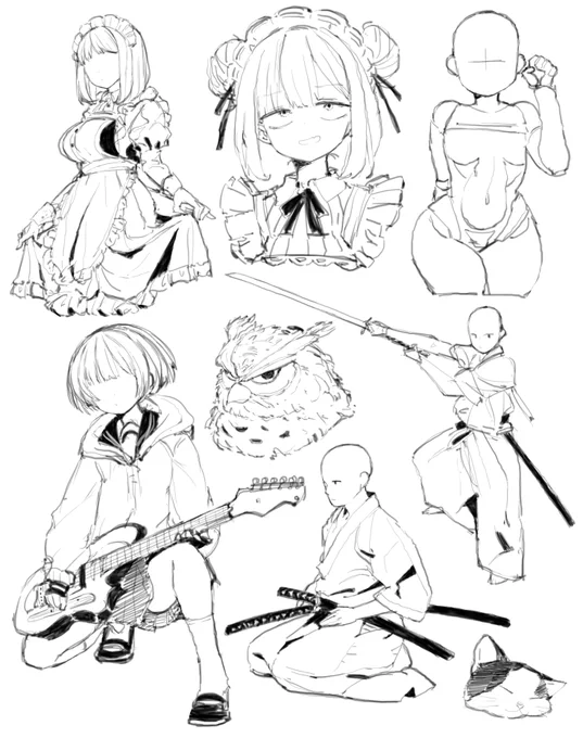 色々参考にして練習ラクガキφ(:3」∠)_ 結局色々悩んだ末いつものペンと線に戻るやつ 