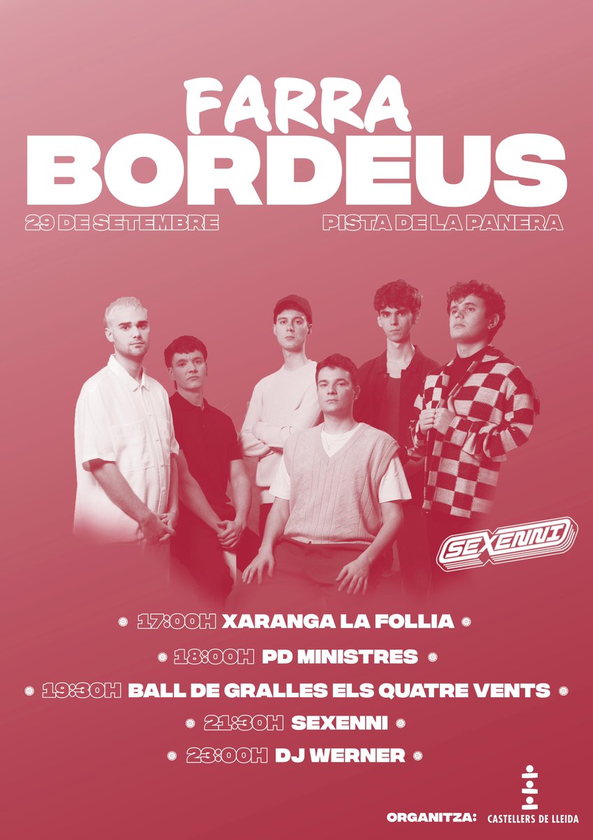 🎉 Diumenge 29 celebrem Sant Miquel amb la Farra Bordeus! 💥 Ens trobem a la pista de la Panera per celebrar els #castells i amb molta festa! 🔥

T'uneixes als castellers i castelleres de Lleida? 🤩 No t'ho perdis, serà èpic!

#setembrebordeus #FestaMajor #lleida