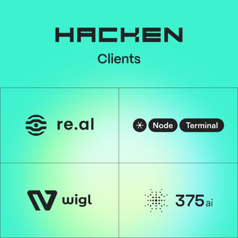 hackenclub's tweet photo. 🛡️ We’ve completed smart contract audits for @real_rwa, @NodeTerminal, @WiglApp, and @375ai_ 

Making Web3 safer one audit at a time!

Swipe to learn more 👉
