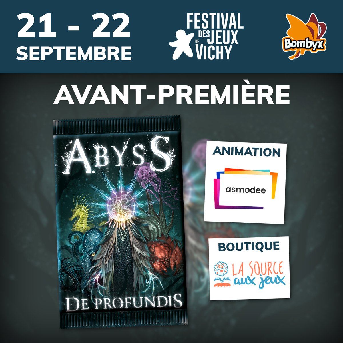 Bombyx (@studiobombyx) on Twitter photo L'extension Abyss De Profundis sera présentée en AVANT-PREMIÈRE ce week-end, lors du Festival des Jeux de Vichy (public) !
Merci à <a href="/Asmodee_fr/">Asmodee France</a> pour l'animation merci à la boutique La Source Aux Jeux pour la vente !
<a href="/BDMontagnes/">bruno des montagnes</a> / @Charlesacetylen / Xavier Collette L'extension Abyss De Profundis sera présentée en AVANT-PREMIÈRE ce week-end, lors du Festival des Jeux de Vichy (public) !
Merci à <a href="/Asmodee_fr/">Asmodee France</a> pour l'animation merci à la boutique La Source Aux Jeux pour la vente !
<a href="/BDMontagnes/">bruno des montagnes</a> / @Charlesacetylen / Xavier Collette