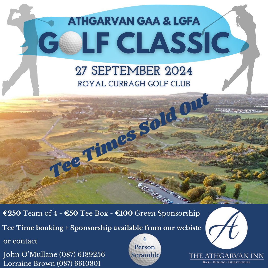 We are 1 week out from our Golf Classic at Royal Curragh Golf Club.

The response from the entire community has been unbelievable. None more so that our main sponsors <a href="/AthgarvanInn/">Athgarvan Inn</a>  . A massive THANK YOU to the Rainsford family coming on board 💙🤍💙🤍