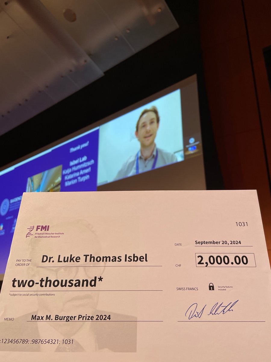 FMIscience's tweet photo. The Max Burger Prize is awarded to @LukeIsbel for revealing key mechanisms regulating the activation of genes targeted by p53, a protein that protects DNA from long-term damage. He showed bold, unconventional thinking &amp; determination to advance his project, the committee said. https://t.co/nVCHz9Oos7