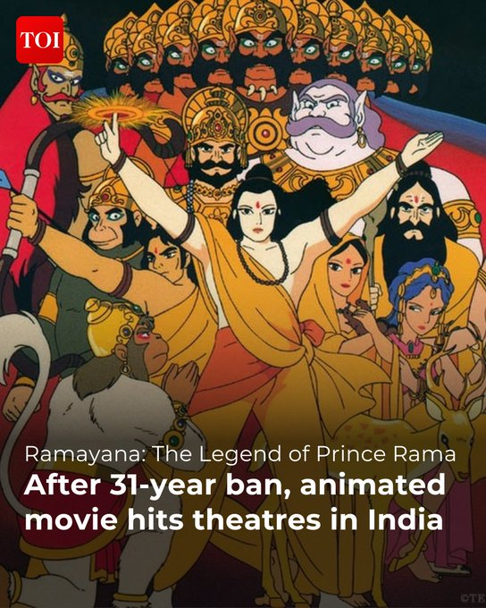 timesofindia's tweet photo. After a 31-year ban, the Indo-Japanese animated film '#Ramayana: The Legend of Prince Rama' is making a comeback in Indian theatres

Know more https://t.co/U3e3IfNZxF https://t.co/SVyUris4eW