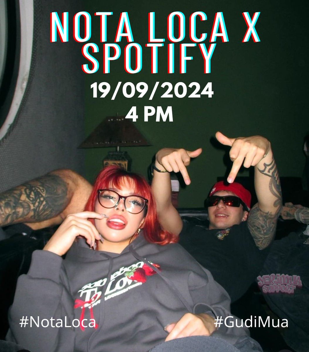 rojita6669's tweet photo. Tendencia 
NOTA LOCA X SPOTIFY 
#NotaLoca 
#GudiMua
Ando Loca espero este tema les guste a mi me encanta https://t.co/ZKDjRQXVF3