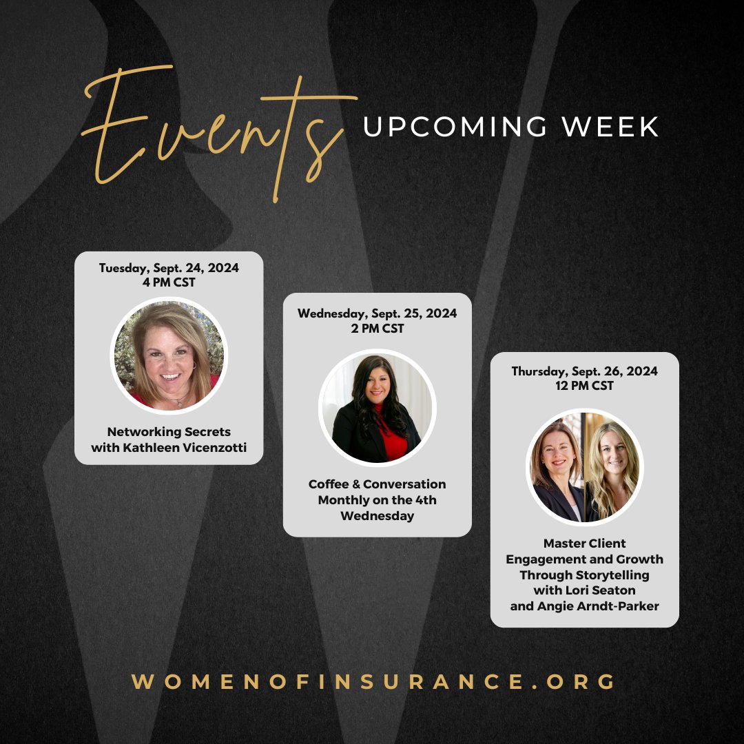 wmnofinsurance's tweet image. Save the Dates for This Week&apos;s Training and Events!

ACTIVE TRAINING MEMBERSHIP OR CHAPTER MEMBERSHIP IS REQUIRED TO ATTEND.

Visit womenofinsurance.org/membership to subscribe or apply for access.

#womenofinsurance #BusinessGrowth #recurringevents  #professionaldevelopment