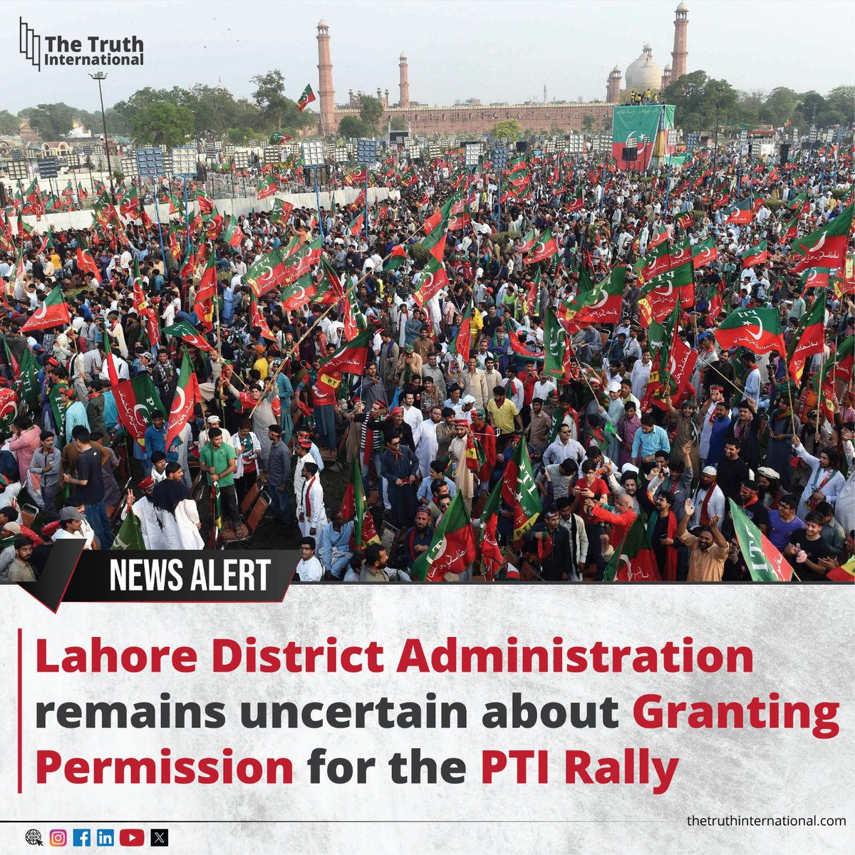 ttimagazine's tweet image. Lahore district administration remains uncertain about granting permission for the PTI rally

For Detail
thetruthinternational.com/politics/lahor…

#lahore #district #adminstration #PTI #rally #permission #granting #permission #tti #thetruthinternational #ttimagazine