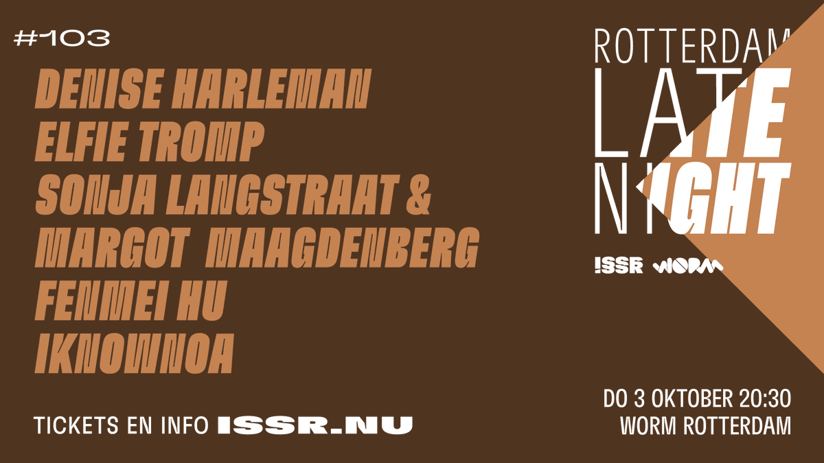 Rotterdam Late Night presenteert op donderdag 3 oktober weer een ijzersterke talkshow in WORM. Mis het niet!

Haal hier je ticket: issr.stager.co/web/tickets