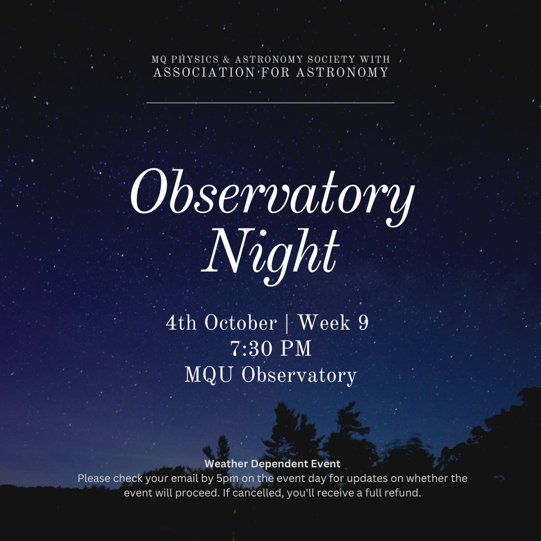 MUPAS Observatory Night is coming up! We will be joining a public session at the MQ Observatory, hosted by the Association for Astronomy. If you would like to purchase tickets to this event, please follow the link in our FB post and purchase a ticket - use your student email!