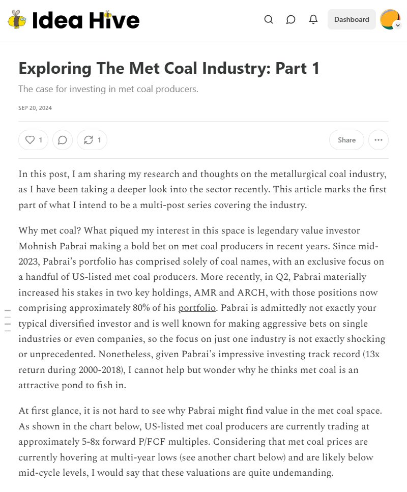 ideahive's tweet image. For all the industry deep-dive hunters, I just dropped my research and thoughts on the Met Coal Industry.

For more, visit the Idea Hive blog, and stay tuned for part 2.

$AMR $HCC $METC $ARCH