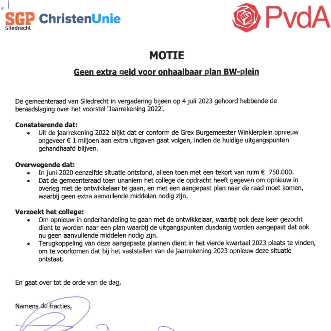 SGPCUSliedrecht's tweet photo. De knoop doorhakken is in lijn met de motie die we destijds samen met de @PvdA_Sliedrecht indienden. We hopen dat er nu, na jaren van stilstand, weer een herstart gemaakt kan worden. En dat ontwikkeling van het Burg. Winklerplein weer voortvarend zal worden opgepakt.

2/2 https://t.co/0QPTNqBmuy