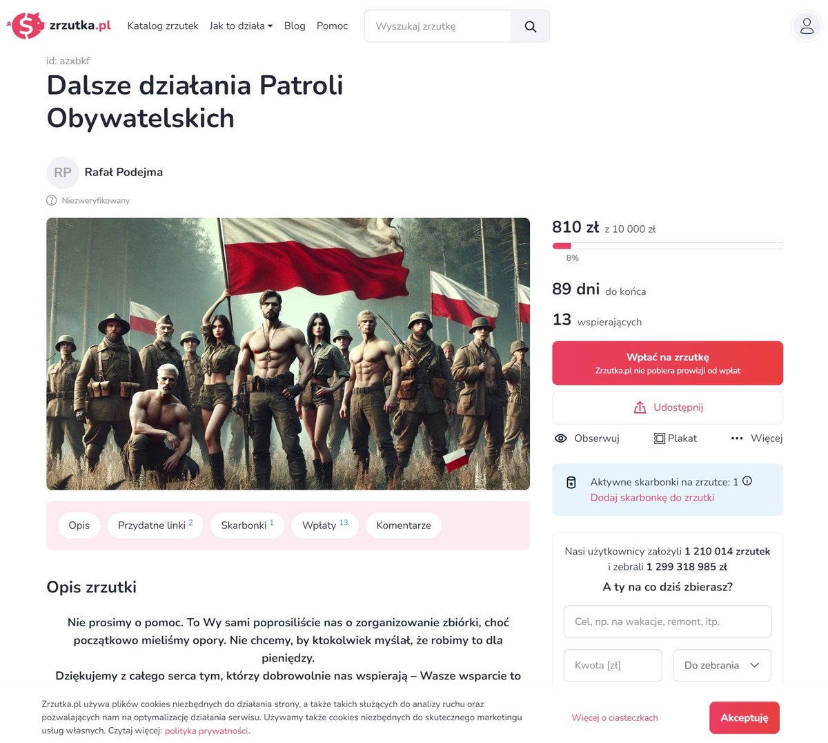 Proszę o RT. Apeluję do portalu Zrzutka o usunięcie zbiórki na "Działania Patroli Obywatelskich". Te patrole to olbrzymie grupy pełne kiboli, które mają "pilnować imigrantów". Członkowie grupy zapowiadali, że będą zbierać pieniądze na pałki teleskopowe i gaz pieprzowy. 1/5
