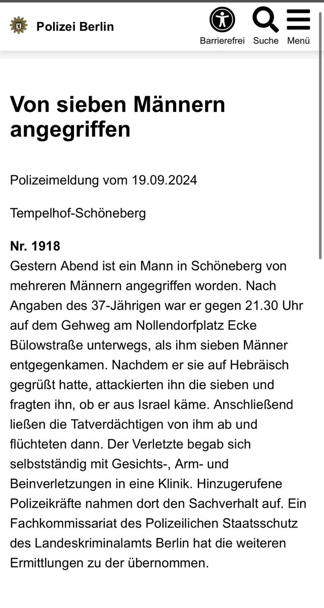 Weil ein Mann auf Hebräisch grüßte, wurde er in Berlin von sieben (!) Männern angegriffen. Man kann es drehen und wenden, wie man will – nur eine der beiden (unterstellten) Seiten in diesem Konflikt muss sich hier auf offener Straße um ihre körperliche Unversehrtheit sorgen.