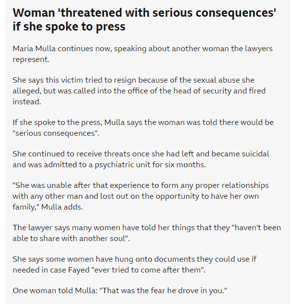 Fayed was 'monster enabled by a system that pervaded Harrods', says lawyer representing women.

What the investigation into Al Fayed exposes is not only the predatory man he was, but how security/health personnel helped him carry out his sex attacks...

➡️ bbc.co.uk/news/live/c1m9…