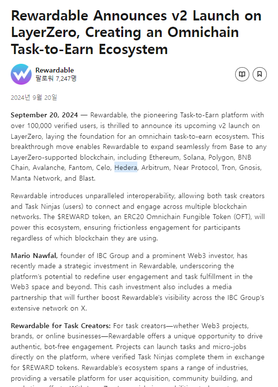 SYCR6h8A4qUyAHf's tweet image. linkedin.com/pulse/rewardab…

#Hedera #Rewardable

This breakthrough move enables Rewardable to expand seamlessly from Base to any LayerZero-supported blockchain, including Ethereum, Solana, Polygon, BNB Chain, Avalanche, Fantom, Celo, #Hedera, Arbitrum, Near Protocol, Tron...