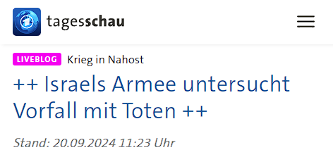 Mit Kampfflugzeugen, Drohnen und Bulldozern attackieren israelische Soldaten den Ort Qabatiya in der Westbank (keine Hamas), töten min 7 Menschen, werfen 3 von ihnen vom Dach und schießen auf Journos, die das Ganze filmen. Und das ist die Schlagzeile der @Tagesschau dazu.