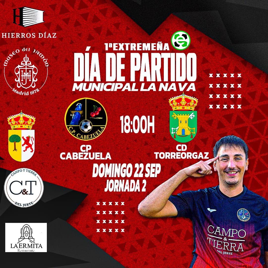 <a href="/CPCabezuelanew/">CP Cabezuela</a> 🆚 <a href="/TorreorgazCdf/">CdF Torreorgaz</a> 
📍Campo Municipal La Nava (Cabezuela Del Valle)
🗓 22/09/2024
🕕 18:00