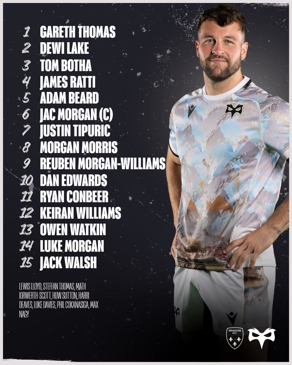 𝗧𝗘𝗔𝗠 𝗔𝗡𝗡𝗢𝗨𝗡𝗖𝗘𝗠𝗘𝗡𝗧 📢

We've named our side to face <a href="/dragonsrfc/">Dragons RFC 🐉</a> tomorrow in our <a href="/URCOfficial/">BKT United Rugby Championship (URC)</a> opener at Rodney Parade, kicking off at 15:00 👊

Who's making the trip? 🖤

🎟️ bit.ly/4d2eEiU

The game will also be live on <a href="/PremSportsTV/">Premier Sports</a>

#TogetherAsOne