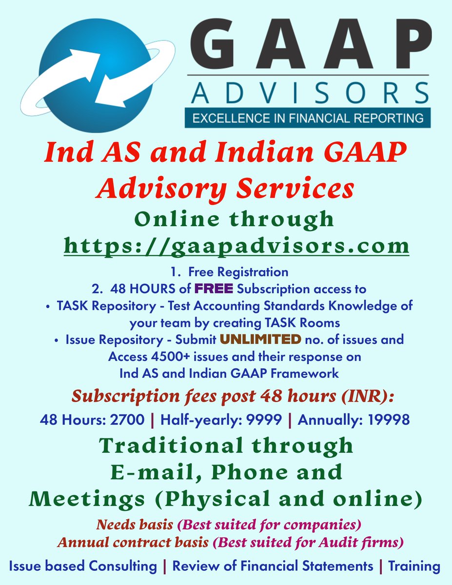 cmanishiyer's tweet image. Responded to Issue Id: 4806 applying following Ind AS:
Ind AS 116 – Leases
No. of Issues in Issue Repository on Ind AS 116: 123

#GAAPAdvisors - Enabling Excellence in Financial Reporting