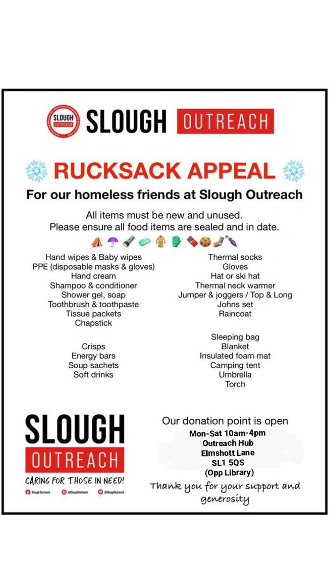 Slough Outreach💙 (@sloughoutreach) on Twitter photo #WinterAppeal <a href="/SloughOutreach/">Slough Outreach💙</a>
Keep Our Friends Warm This Winter
We seek your support to help keep our homeless friends warm and safe this winter. We are collecting essential items to ensure they have the necessities they need.
#WeAreSloughOutreach #WeHelpTheHomeless #ThankYou 🙏 #WinterAppeal <a href="/SloughOutreach/">Slough Outreach💙</a>
Keep Our Friends Warm This Winter
We seek your support to help keep our homeless friends warm and safe this winter. We are collecting essential items to ensure they have the necessities they need.
#WeAreSloughOutreach #WeHelpTheHomeless #ThankYou 🙏