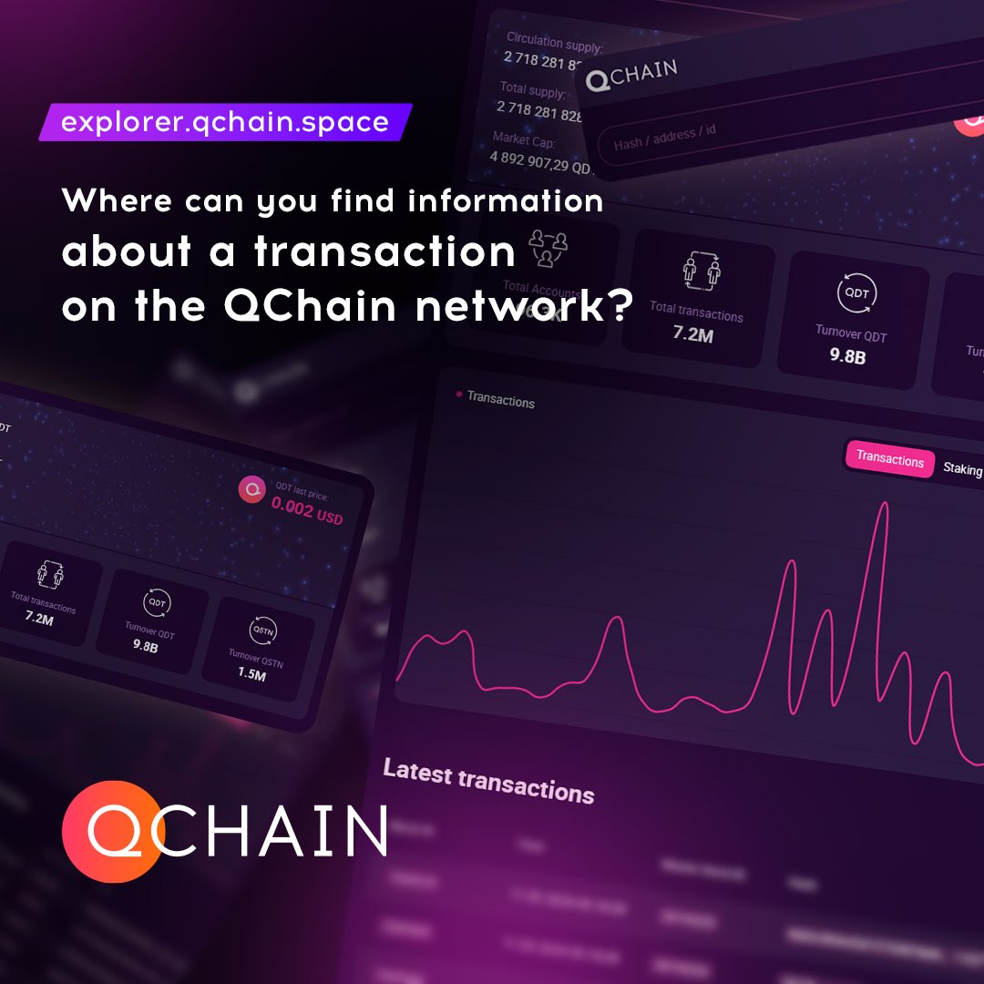 QChain_official's tweet photo. Where can I find information about a transaction on the QChain network?

All operations for staking QDT tokens can also be viewed in the QChain Explorer in the "Rewards" → Staking or Unstaking tab 🔎

🔎 https://t.co/eAY7SXcBRd

#FAQ #qchain #blockchain https://t.co/HNb8b2teOd