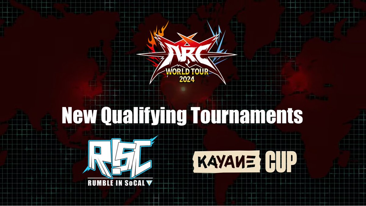ARC WORLD TOUR 2024 has added new qualifiers!
<a href="/RumbleInSoCal/">Rumble In SoCal</a> <a href="/Kayane/">Kayane</a>
We previously announced that all qualifying tournaments scheduled to be held by November are now open to the public.
Details:arcsystemworks.jp/awt2024/
#AWT2024 #GGST #GBVSR