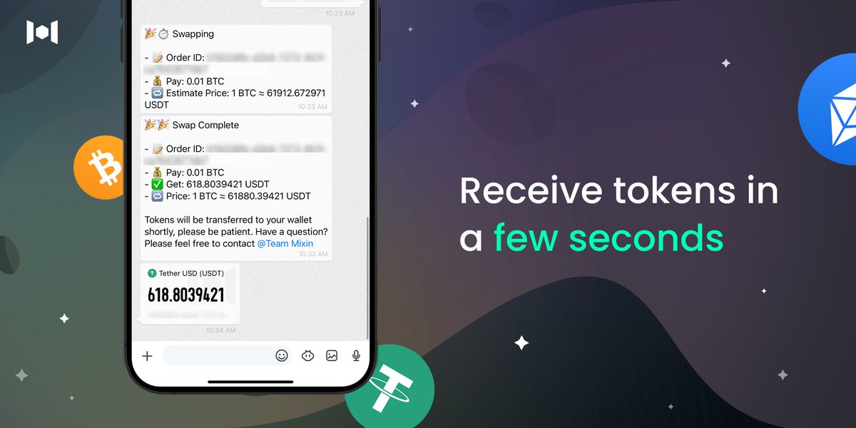 MixinMessenger's tweet image. 🎉New feature is live!🎉

With the built-in swap feature, you can enjoy:
- Cross-chain swaps with no KYC required
- Zero gas fees on token swaps

Give it a try on Mixin Messenger!
🔗messenger.mixin.one

 #Crypto #Blockchain #DeFi #CryptoTrading #CrossChain #NoKYC #GasFree…