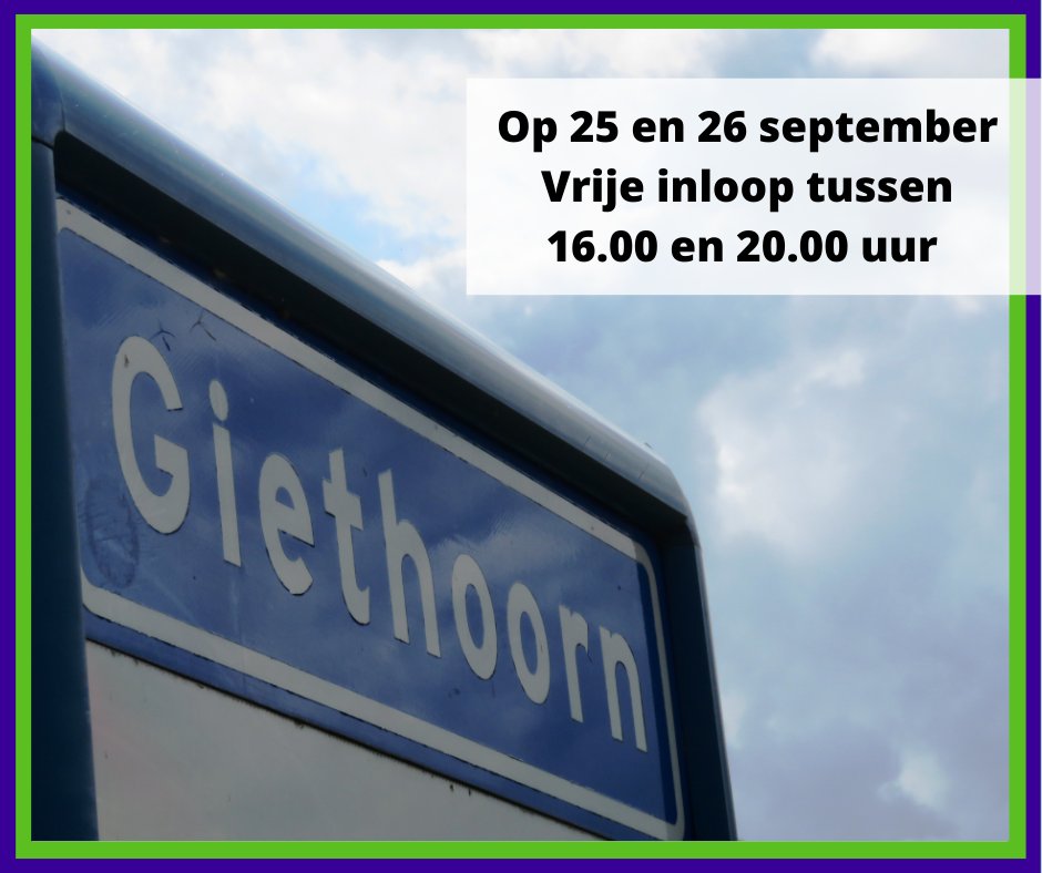 Op woensdag 25 en donderdag 26 september zijn er inloopmomenten in Kulturhus De Eendracht (Giethoorn) over de nieuw aan te leggen ontsluitingsweg in de Gieterse Polder. Meer informatie hierover vindt u op onze website: bit.ly/4e1cfGp