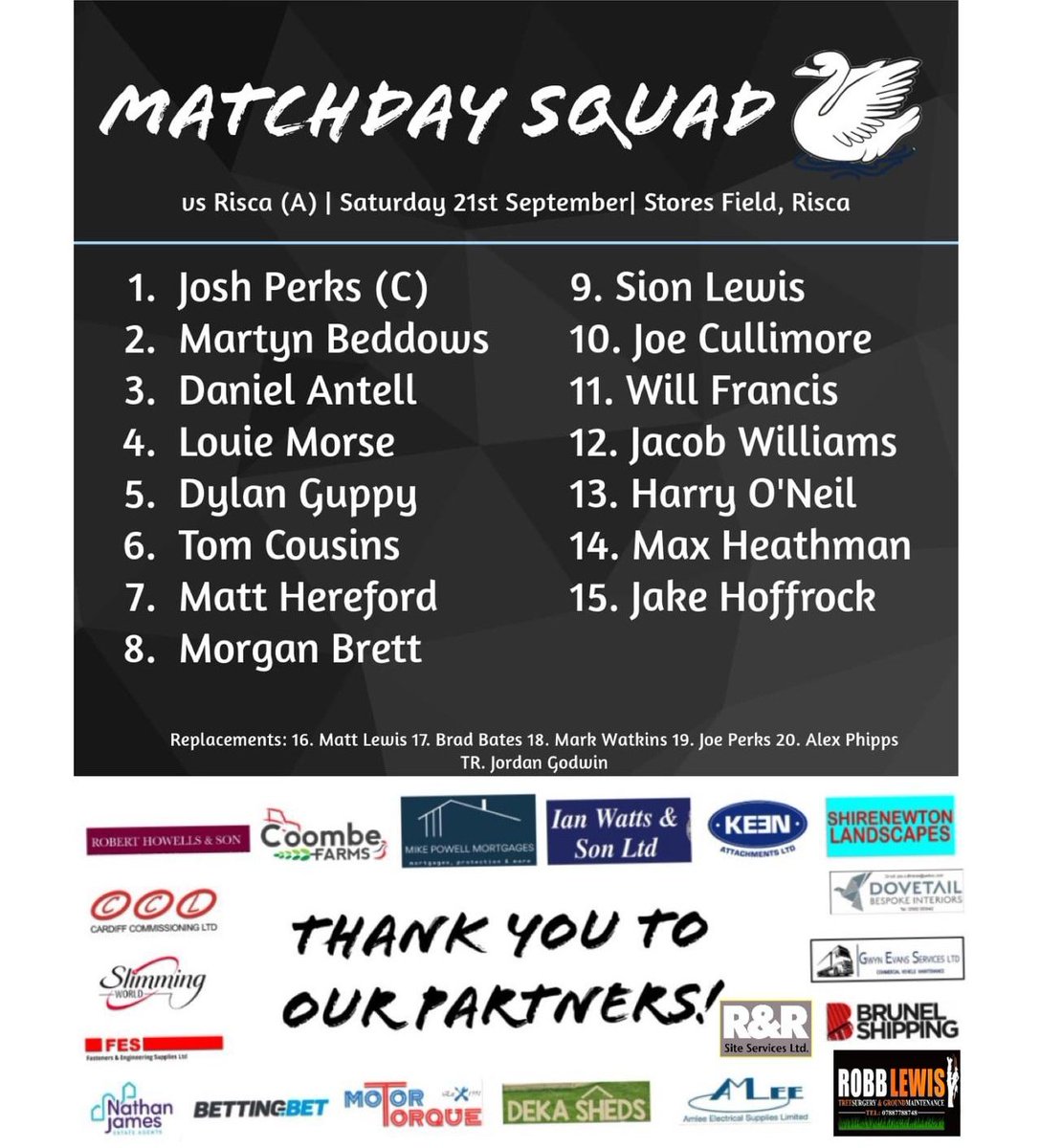 CaldicotRFC's tweet photo. TOMORROW'S squad for the away trip to Risca π
#UpTheCot https://t.co/SSRXEDpPHo