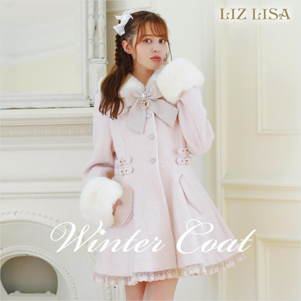 LIZLISA ビジューリボンショートフードコート ピンク