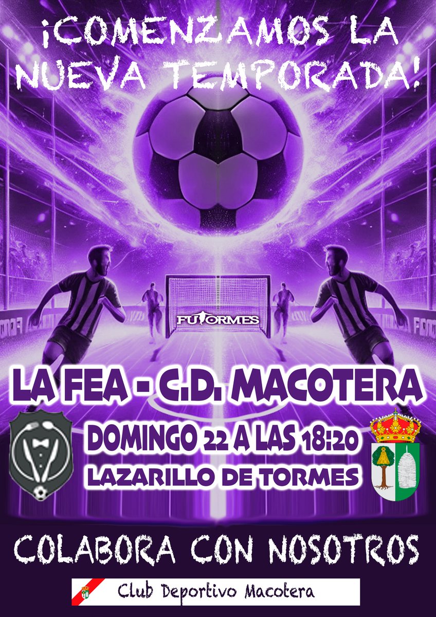🏆 Jornada 1 Liga <a href="/futormes/">FUTORMES</a>
⚽️ La Fea vs @cdmacoterafs
🏠 Pabellón Lazarillo de Tormes
🗓 Domingo 22 de Septiembre 
⏰️ 1️⃣8️⃣:2️⃣0️⃣