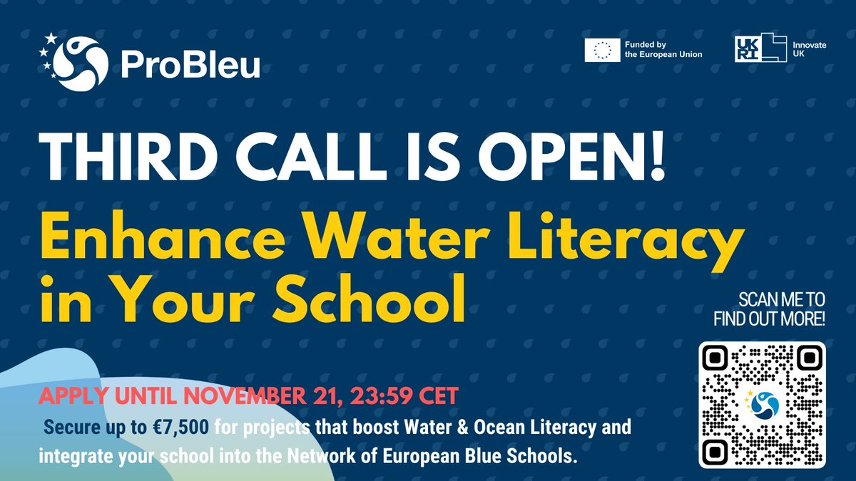 pro_bleu's tweet photo. The ProBleu #FundingCall is officially open! Apply for grants of up to โฌ7,500 to bring your marine and hashtag#freshwater projects to life. Deadline: November 21 https://t.co/6vC7OmUYr3 https://t.co/CnhAfypewS