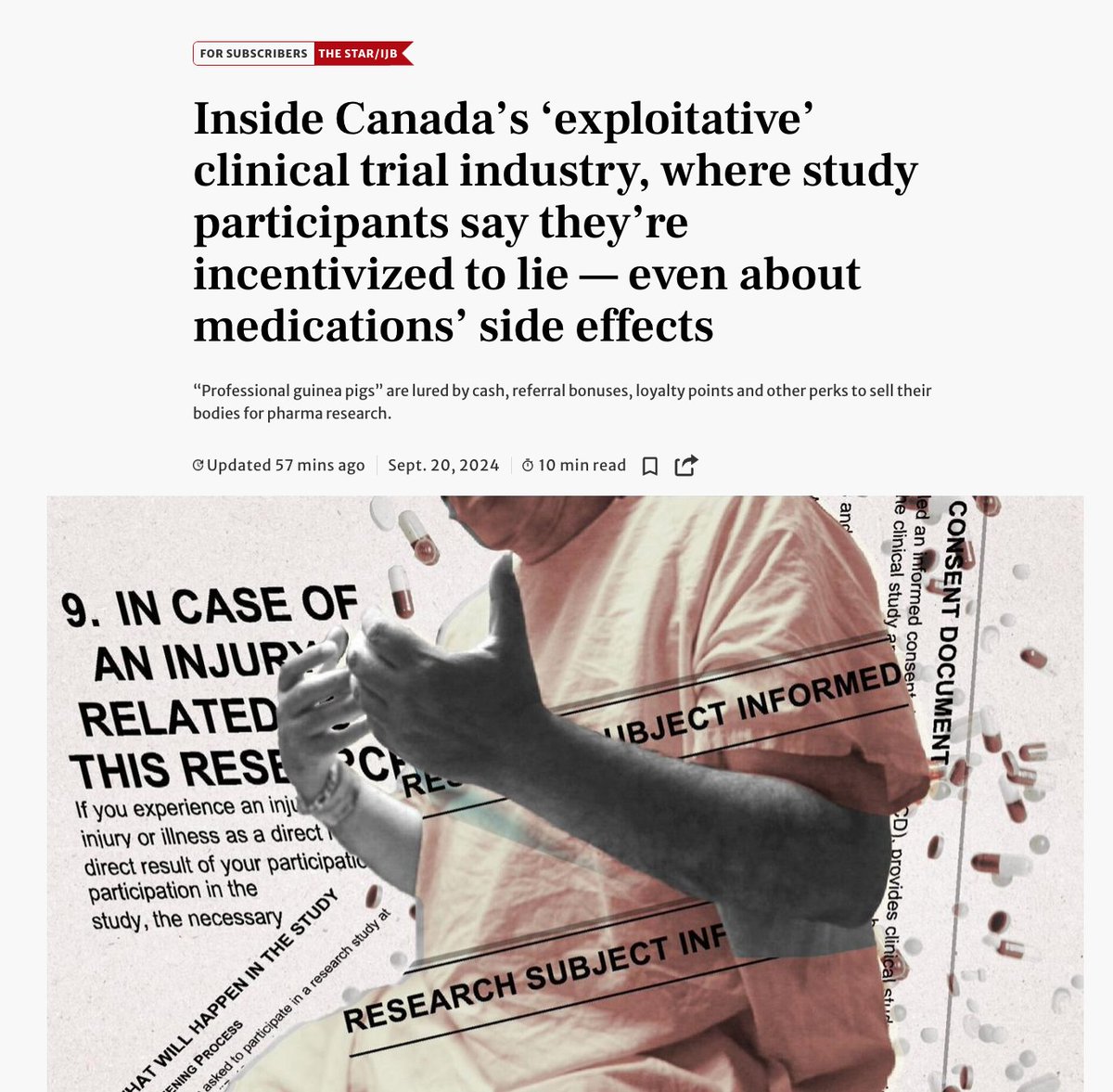 Dr. Nancy Olivieri (@drnancyolivieri) on Twitter photo Grim.
In 🇨🇦, selling your body for #Pharma is easy.
It's called "risk management."
Patients' risk.
Pharma's management - and profits.
thestar.com/news/investiga…
🙏 to <a href="/TrudoLemmens/">Trudo Lemmens</a> and <a href="/FearLoathingBTX/">Carl Elliott</a>, who wrote about this years ago...
1/ Grim.
In 🇨🇦, selling your body for #Pharma is easy.
It's called "risk management."
Patients' risk.
Pharma's management - and profits.
thestar.com/news/investiga…
🙏 to <a href="/TrudoLemmens/">Trudo Lemmens</a> and <a href="/FearLoathingBTX/">Carl Elliott</a>, who wrote about this years ago...
1/