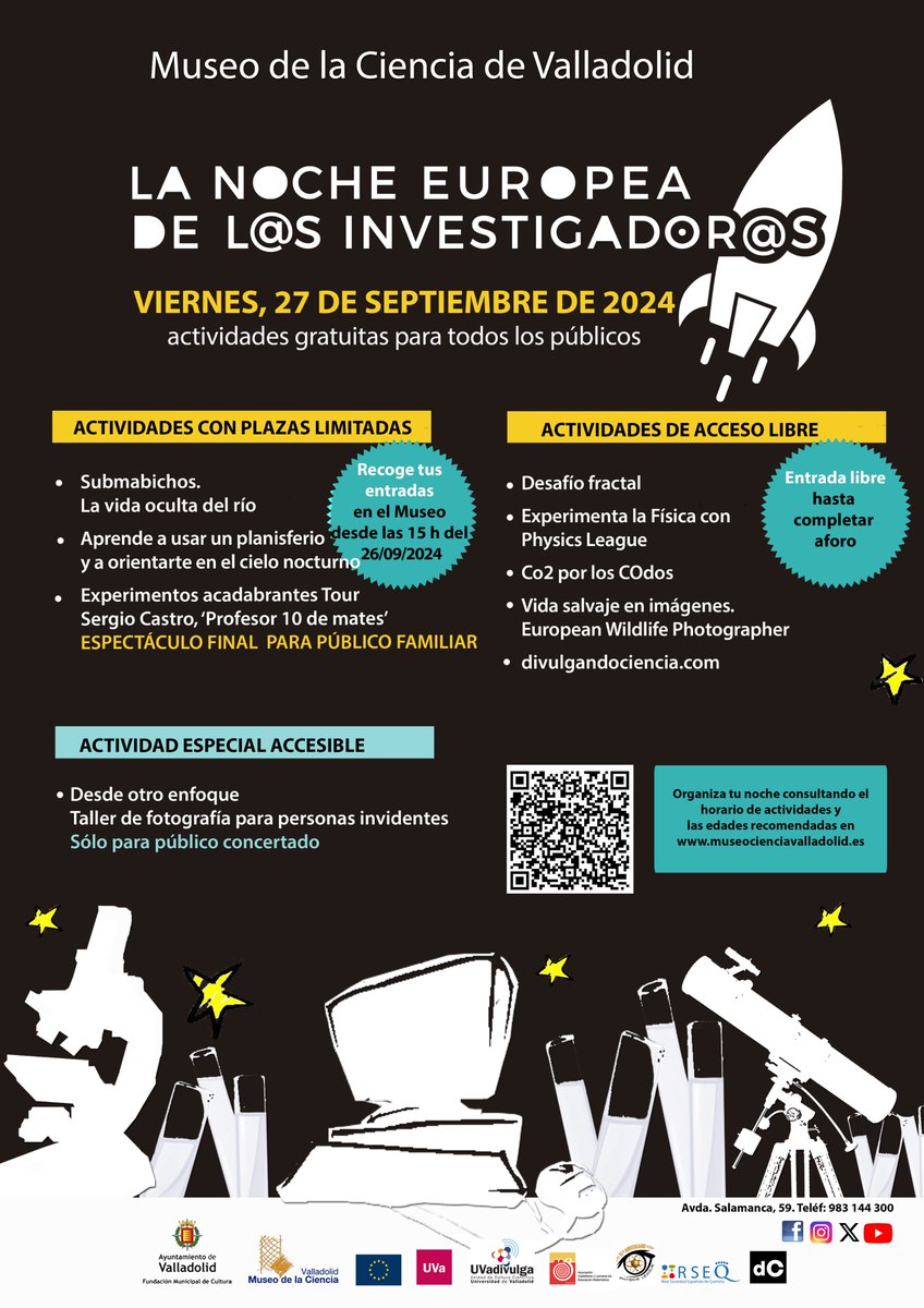 ¡Comienza la cuenta atrás para la NOCHE EUROPEA DE LOS INVESTIGADORES! Un evento que celebraremos el viernes 27/09 con actividades gratuitas para todos los públicos. Talleres, experimentos, espectáculos… iVivirás la Ciencia en primera persona! 

🔗tinyurl.com/3np6az8m