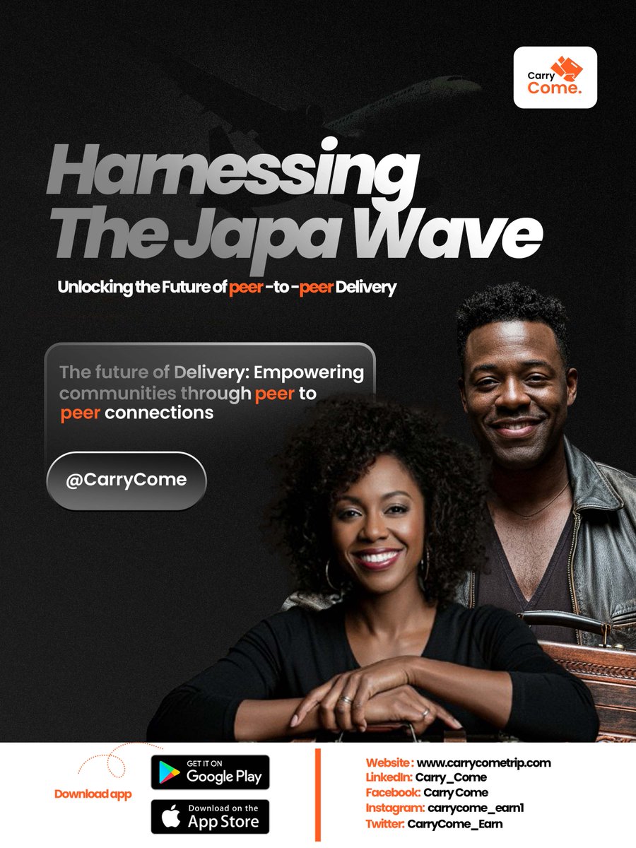 CarryCome_Earn's tweet photo. The #JapaWave is changing more than just migration; it’s creating new opportunities in #PeerToPeerDelivery. Platforms like Carry Come are empowering travelers to earn extra income by delivering packages as they move across borders. 
You too can join in!
#logistics #earn_online https://t.co/DgHFFOOOIU