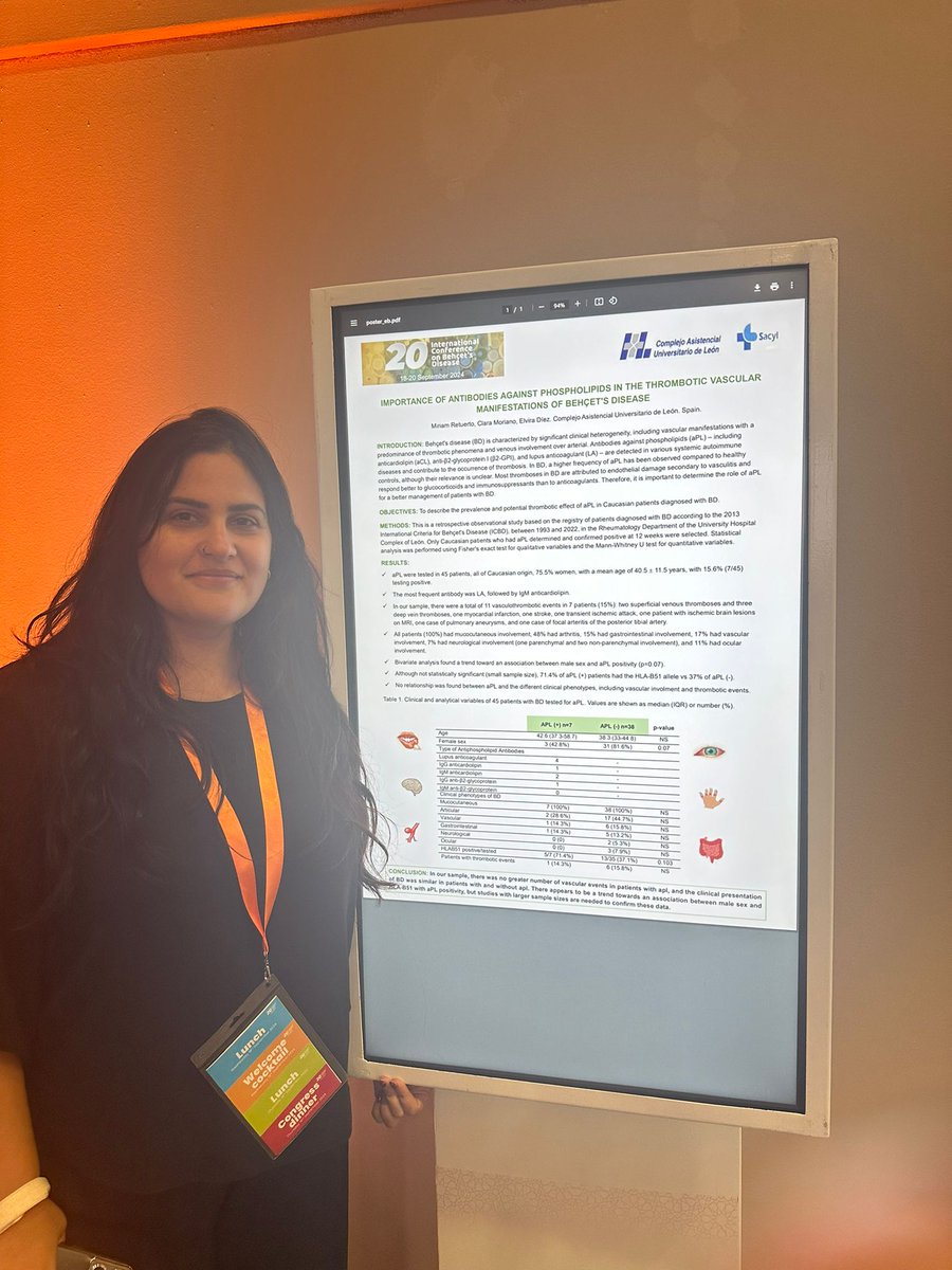 En la Conferencia Internacional de Behçet en Marruecos 🇲🇦
➡️La Dra <a href="/claramoriano/">Clara Moriano</a> presenta los datos del estudio  multicéntrico español de pacientes con Behçet tratados com MTX 🇪🇸

➡️La Dra <a href="/retuxximab/">Retuxximab</a> presenta un poster sobre los AcAF en las manifestaciones vasculares trombóticas