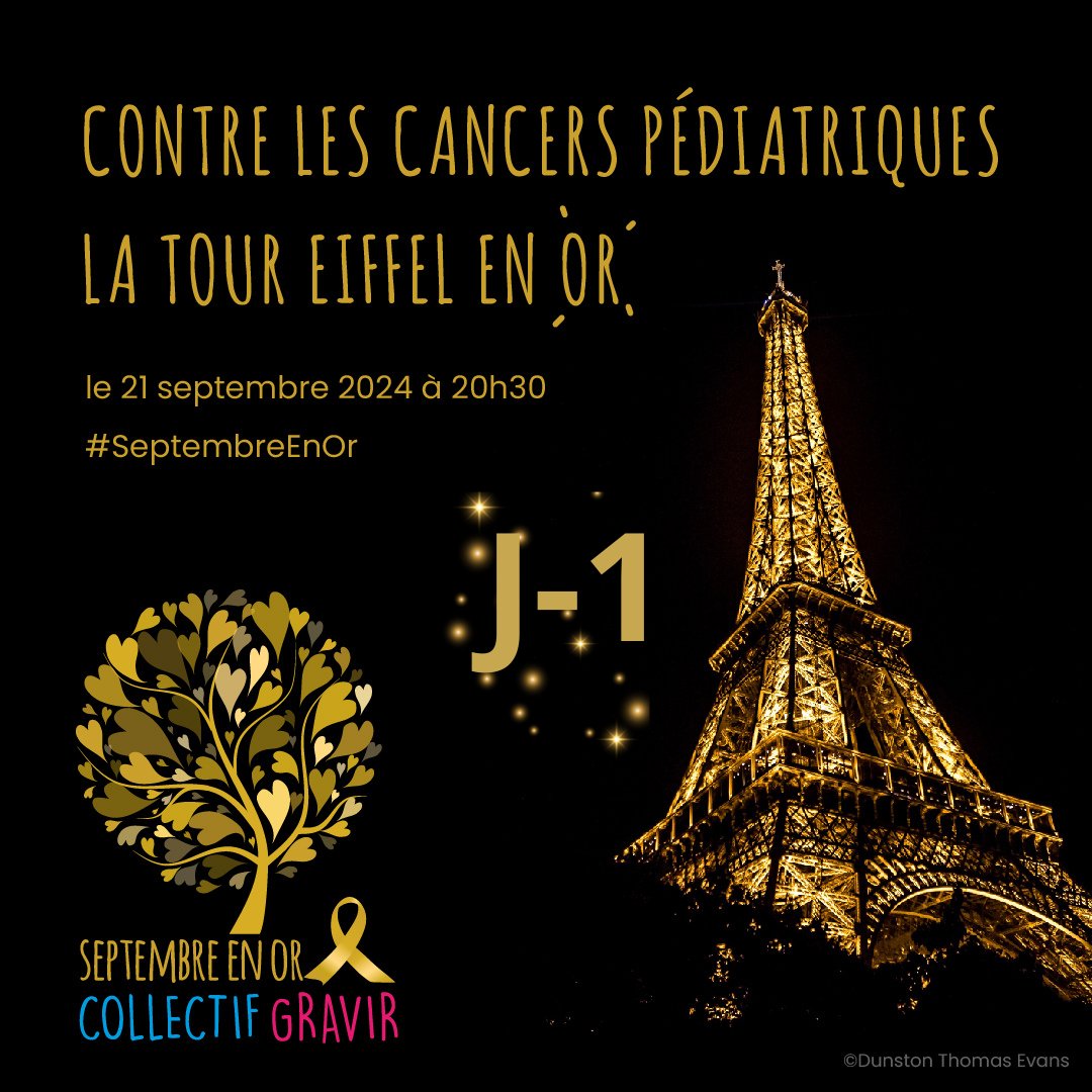 ✨𝗝-𝟭 𝗔𝗩𝗔𝗡𝗧 𝗨𝗡 𝗠𝗢𝗠𝗘𝗡𝗧 𝗠𝗔𝗚𝗜𝗤𝗨𝗘 !💜
Demain, samedi 21 sept., dès 20h, rejoignez-nous au Trocadéro pour voir la Tour Eiffel s'illuminer en or 🌟 en soutien à la lutte contre les cancers des enfants et des jeunes pour #SeptembreEnOr.
Nous vous attendons nombreux