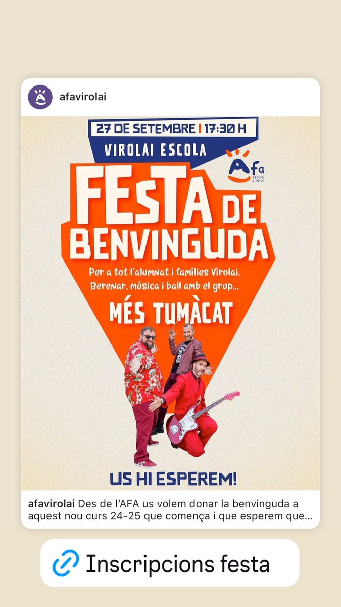 Des de l’AFA us volem donar la benvinguda a aquest nou curs 24-25 que comença i que esperem que sigui un curs ple d’experiències enriquidores per a petits i grans. <a href="/EscolaVirolai/">Escola Virolai</a> 
instagram.com/p/C_6PK0kt7z0/…