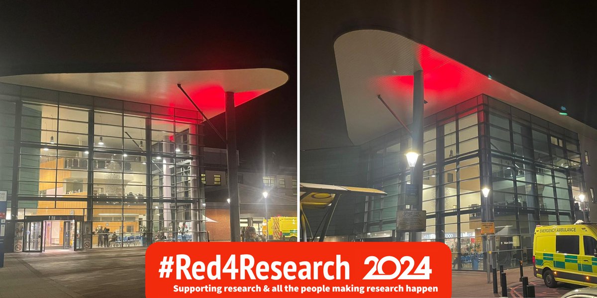 Today is #Red4Research day, highlighting all those who make research happen. ❤️ 
Our research colleagues will be wearing red to show their support for research - with our Royal Derby Hospital site illuminated in red this weekend.
Read more here: uhdb.nhs.uk/latest-news/ex…