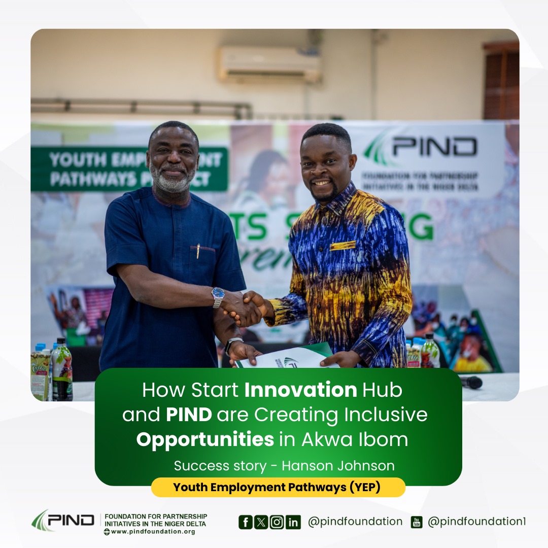 PIND Foundation (@pindfoundation) on Twitter photo Meet Hanson Johnson, the CEO of <a href="/starthubtech/">Start Innovation Hub</a> !
<a href="/nextdeegit/">Hanson Johnson</a> is transforming digital skills training for youths in the Niger Delta through our Youth Employment Pathways (YEP) program. His work has empowered thousands of young people with the skills they need for today’s job Meet Hanson Johnson, the CEO of <a href="/starthubtech/">Start Innovation Hub</a> !
<a href="/nextdeegit/">Hanson Johnson</a> is transforming digital skills training for youths in the Niger Delta through our Youth Employment Pathways (YEP) program. His work has empowered thousands of young people with the skills they need for today’s job