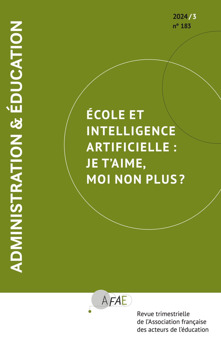 afae_fr's tweet photo. Parution du n°183 d'Administration &amp; Éducation : 
"École et intelligence artificielle : je t'aime, moi non plus ?"
avec notamment des contributions de Daniel Andler, @AgatheCage , @ThomasHuchon , @andre_tricot ...

Sommaire et commande en ligne : https://t.co/BOlnKgN8Ol https://t.co/GgYzoLthJp
