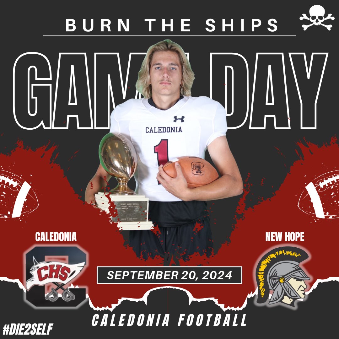 CalHSFootball's tweet image. WAKE UP! IT’S GAME DAY!

🆚 New Hope
📍New Hope High School
⌚️ 7pm Kickoff 
⛅️ 80° @ Kickoff 
🎟️ $9 at the Gate 
📡 Live coverage on X @CaledoniaSRN 

#BURNTHESHIPS
#SwordsUp⚔️
#DIE2SELF