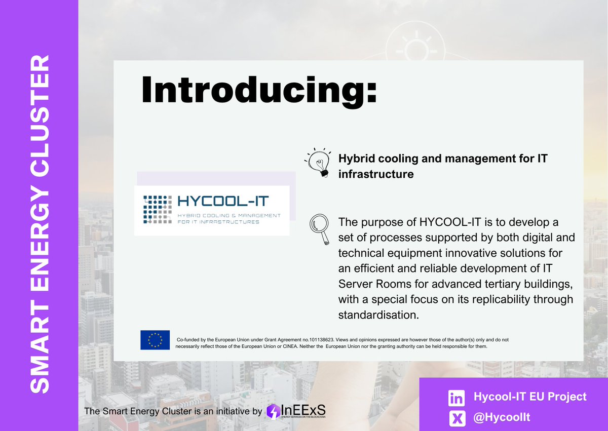 ieecp_org's tweet image. The #SmartEnergyCluster continues to grow! Meet two of our latest projects:

➡️@HycoolIT – Hybrid Cooling &amp;amp; Management for IT Infrastructures🧊
➡️@resonanceEU  - Solutions for Optimal Management of Cross-sector Energy⚡️

Visit smartenergycluster.eu for more!

#InEExS