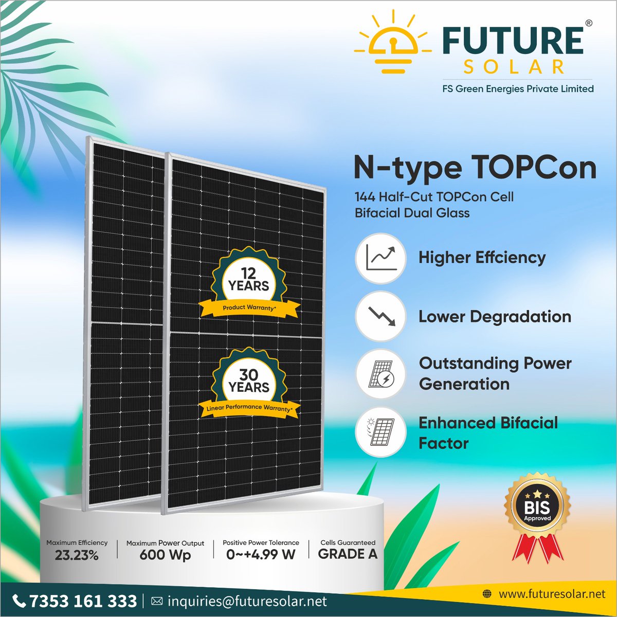 FutureSolar_'s tweet image. &quot;Empowering the Future with Cutting-Edge Solar Innovation: TOPCon &amp;amp; PERC Panels by Future Solar&quot;
Future Solar is revolutionizing the renewable energy industry with its advanced TOPCon &amp;amp; PERC solar panels, engineered for excellence.
#RenewableEnergy  #TOPConTechnology #PERCpanels