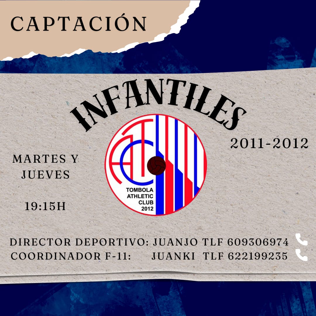Continuamos con la jornada de captaciones, en esta ocasión son los infantiles de 2011-2012
Los  interesados podéis contactar con nosotros a través de los números  facilitados y formar parte de la familia del tómbola 
#tombolaathletic #alicantecity #barriotómbola #futbolalicante