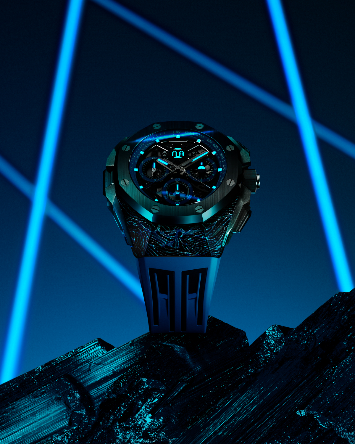 Audemars Piguet on X Forged for the future. Unveiling the Royal Oak Concept Split Second Chronograph GMT Large Date. A 43 mm timepiece powered by cutting edge Calibre 4407 and crafted from Chroma Forg...