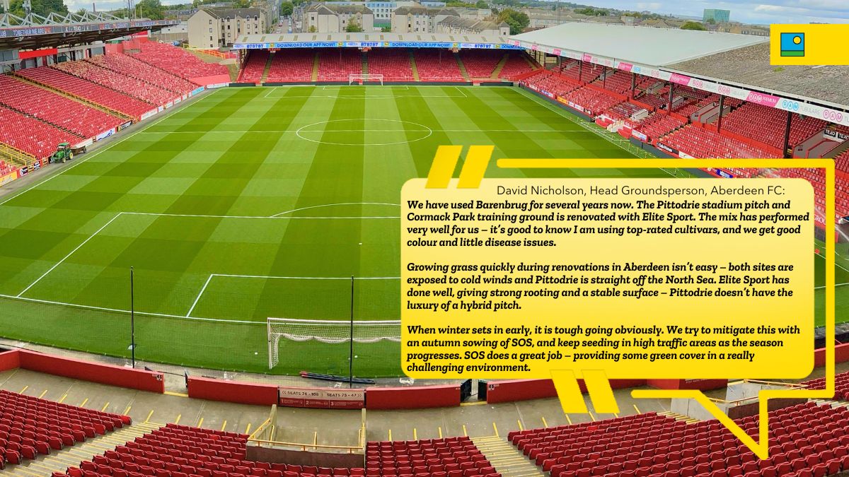 It's #BBFeedbackFriday again!🤩
It's great to hear <a href="/AberdeenFC/">Aberdeen FC</a> can see the benefits of Barenbrug products #EliteSport and #SOS, in managing disease pressure, increasing wear tolerance and providing strong rooting and a stable surface🌱⚽️

It's been a pleasure supporting the hard