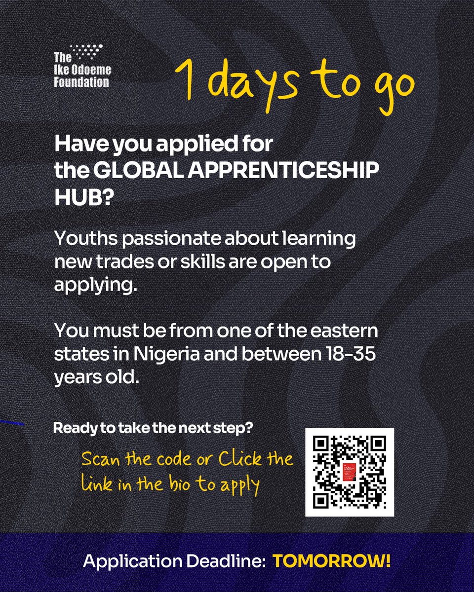 theikeodoemefdn's tweet photo. Have you applied for our Global Apprenticeship Hub yet? 

If you’re a youth passionate about learning new trades or skills, this is your chance! Click the link in the bio to apply.

#ProjectMount
#TIOFGlobalApprenticeshipHub
#TheIkeOdoemeFoundation
#EmpowerWomenAndYouth
#LCDLFMX https://t.co/YER5B7yGLL