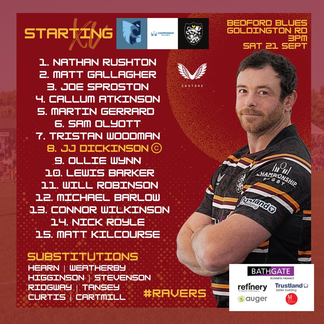 Caldy RFC (@caldyrfc) on Twitter photo ๐๐๐๐ฆ ๐๐๐ฐ๐ฌ - ๐ ๐ฐ๐ถ๐ณ ๐๐ข๐ท๐ฆ๐ณ๐ด ๐ชฉ
Round One.
We begin our <a href="/Champrugby/">Championship Rugby</a> campaign tomorrow at <a href="/BedfordBluesRFC/">Bedford Blues</a>
โฐ 3PM
๐ Goldington Road, MK40 3NF
โ
Tansey & <a href="/_tomcurtis10/">Tom Curtis</a> in line for debuts
๐ฆ Woodman comes into back row
ยฉ๏ธ <a href="/JjDickinson/">JJ Dickinson</a>
#JoinTheJourney ๐๐๐๐ฆ ๐๐๐ฐ๐ฌ - ๐ ๐ฐ๐ถ๐ณ ๐๐ข๐ท๐ฆ๐ณ๐ด ๐ชฉ
Round One.
We begin our <a href="/Champrugby/">Championship Rugby</a> campaign tomorrow at <a href="/BedfordBluesRFC/">Bedford Blues</a>
โฐ 3PM
๐ Goldington Road, MK40 3NF
โ
Tansey & <a href="/_tomcurtis10/">Tom Curtis</a> in line for debuts
๐ฆ Woodman comes into back row
ยฉ๏ธ <a href="/JjDickinson/">JJ Dickinson</a>
#JoinTheJourney